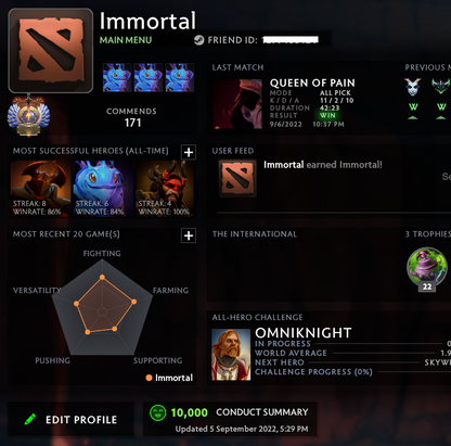 Immortal | MMR: 5940 - Behavior: 10000