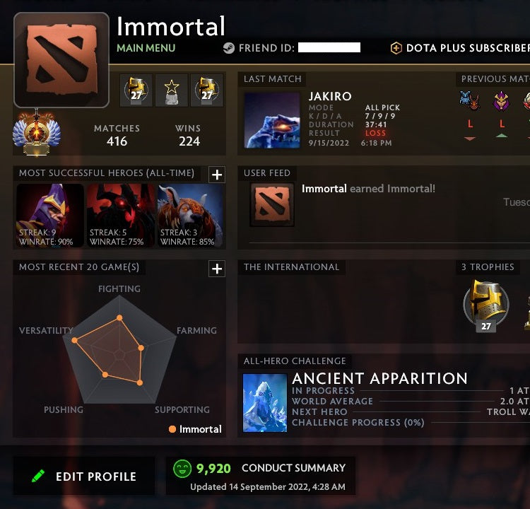 Immortal | MMR: 5790 - Behavior: 9920