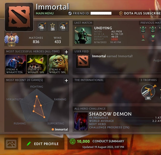 Immortal | MMR: 5980 - Behavior: 10000