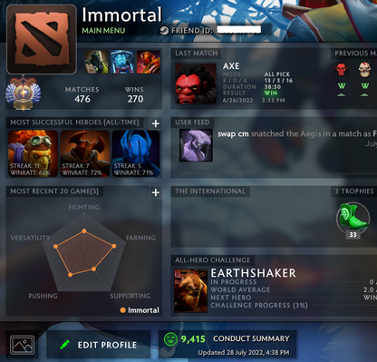 Immortal | MMR: 5880 - Behavior: 9415