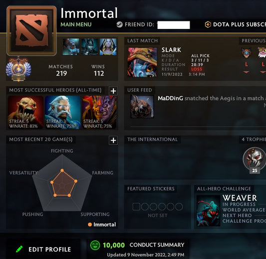 Immortal | MMR: 5460 - Behavior: 10000