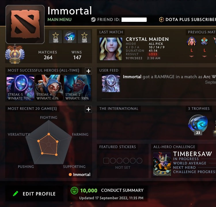 Immortal | MMR: 5580 - Behavior: 10000