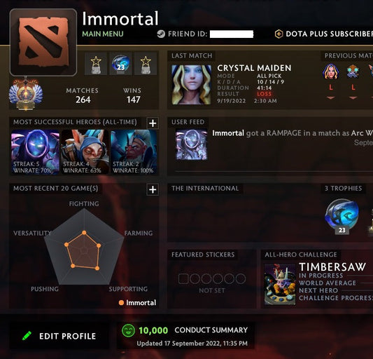 Immortal | MMR: 5580 - Behavior: 10000