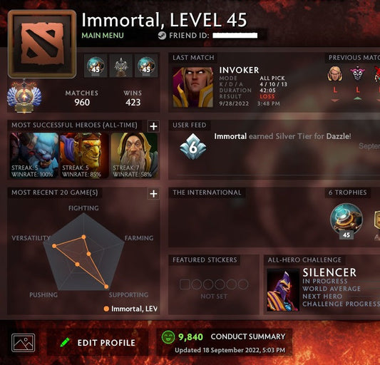 Immortal | MMR: 5820 - Behavior: 9840