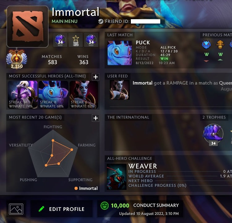 Immortal [Leaderboard] | MMR: 7000 - Behavior: 9930