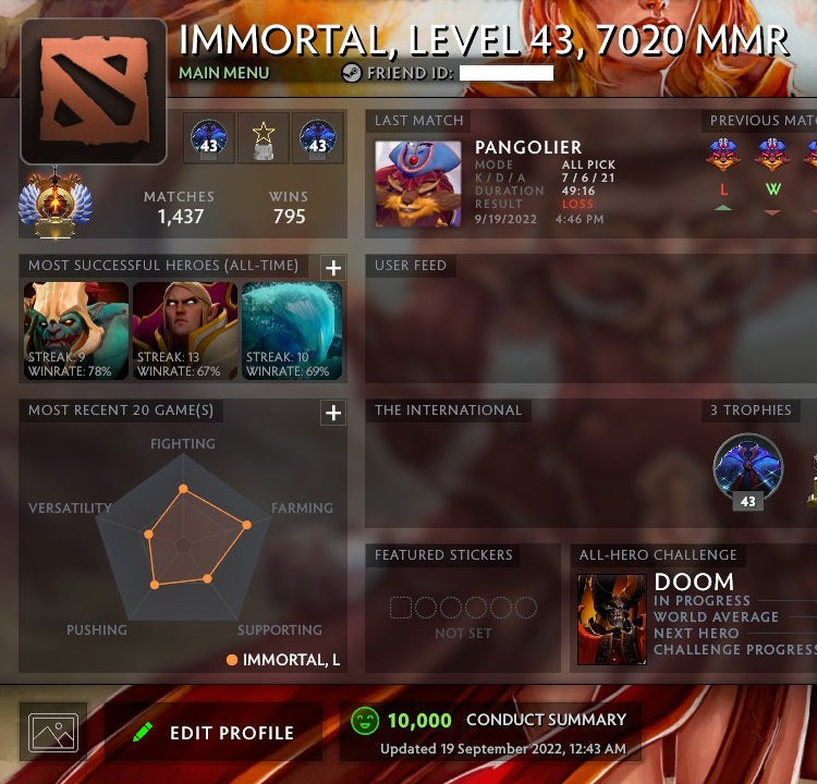 Immortal | MMR: 7020 - Behavior: 10000